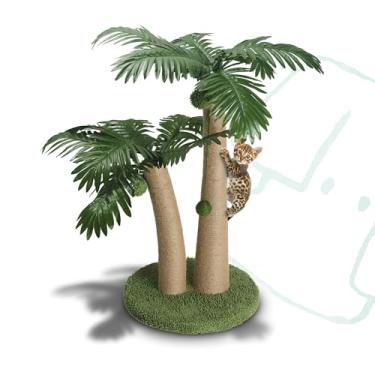 Imagem de POMESEA Poste arranhador para gatos de coqueiro - design de árvore dupla, grande