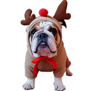 Imagem de Roupas para animais de estimação cão transformação sapo moletom com capuz outono e inverno quente pequeno grande cão método Dou gato roupas touradas (alce, M)