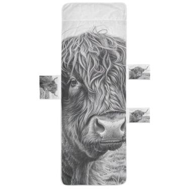 Imagem de STAYTOP Capa de toalha de cadeira de gado cinza Highland, capa macia para espreguiçadeira, capas de cadeira de praia com bolsos para jardim, pátio, pátio, banhos de sol, gramado, 215 x 76 cm