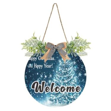 Imagem de YETTASBIN Placa de boas-vindas para árvore de Natal, placa de parede à prova d'água, guirlanda decorativa de alpendre para inauguração de casa, quintal, jardim, decoração de férias, 30 x 30 cm