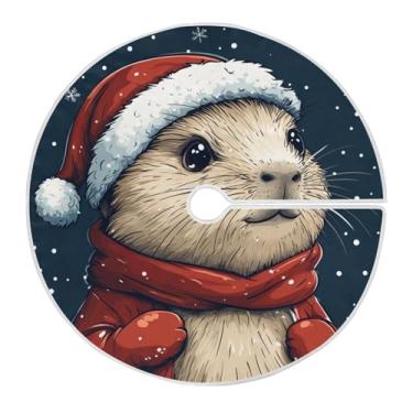 Imagem de Qilmy Linda saia de árvore de Natal de capivara de Natal 90 cm, camurça para árvore de Natal, adequada para decoração de armário em ambientes internos e externos, festas, escritórios, lojas