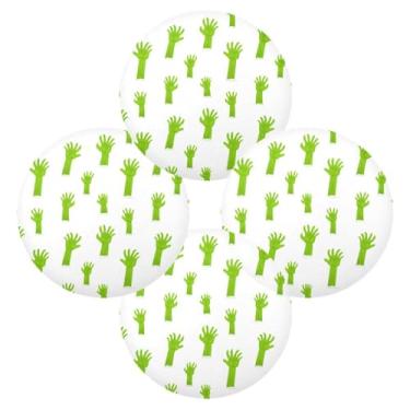 Imagem de Wassud Jogo americano conjunto de 4 tapetes de mesa redondos verdes de zumbi para cozinha e jantar tapetes laváveis resistentes ao calor para decoração de mesa 39 cm