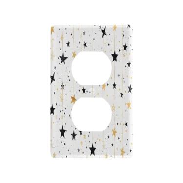 Imagem de Wassud Placa de cobertura de interruptor de luz, capas de tomada decorativas, placa de parede para tomadas elétricas, padrão estrelado simples, duplex 12 x 7 cm
