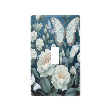 Imagem de Wassud Placa de cobertura para interruptor de luz de flor branca, capas de tomada decorativas, placa de parede para tomadas elétricas, interruptor único 11 x 6 cm