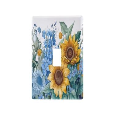 Imagem de Wassud Placa de cobertura de interruptor de luz, capas de tomada decorativas, placa de parede para tomadas elétricas, girassóis e campainhas (2) interruptor único 11 x 6 cm