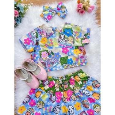 Imagem de Conjunto Infantil Cropped e Saia Colorido Para Meninas-Feminino