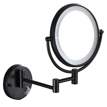 Imagem de LMJYU Espelho de maquiagem de LED, espelho de beleza montado na parede de dois lados, ampliação 3X, espelho extensível, giratório de 360°, espelho cosmético, conexão com fio, preto