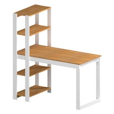 Imagem de Mesa Escrivaninha com Estante 4 prateleiras Licce DRD Móveis (Freijó/Branco)