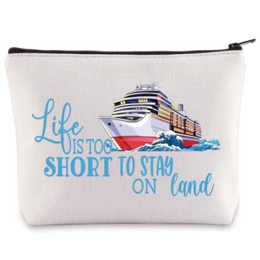 Imagem de BWWKTOP Bolsa de maquiagem para cosméticos Cruise Vacation Cruise Trip Gifts Life Is Too Short To Stay On Land Bolsa com zíper Bolsa de viagem de cruzeiro Mercadoria, Stay On Land, Bolsa