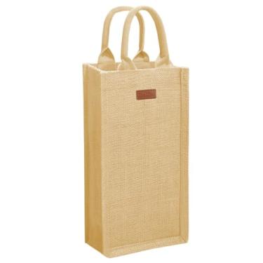 Imagem de Sacolas de juta para presente de vinho com 2 garrafas de juta com alças de algodão macio reutilizáveis para casamento, festas, aniversários (amarelo)