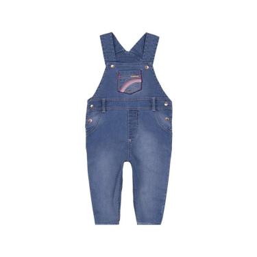 Imagem de Macacão Jardineira Jeans Bebê Menina Paraiso Bordado 12237-Feminino