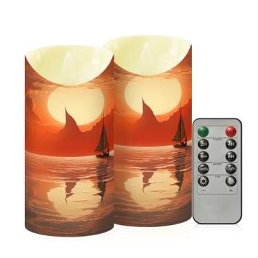 Imagem de Wassud Veleiro pôr do sol velas sem chama com controle remoto, velas realistas cintilantes com temporizador, velas decorativas para Natal, casamento, festa, decoração de casa média