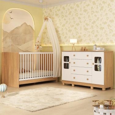 Imagem de Berço 3 em 1 para Colchão 130x60cm com Cômoda 2 Portas 4 Gavetas Sol Multimóveis MP4748