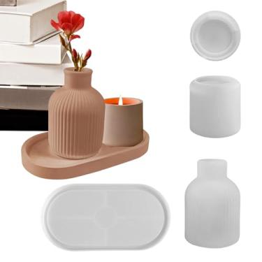 Imagem de Moldes de Silicone para Epóxi,Conjunto de Criação Flexível e Reutilizável,Fôrmas de Silicone para Vaso Bandeja e Resina Epóxi - Para Gesso Porta-Vela Suporte de Jóias Mesa Centro Decorativo