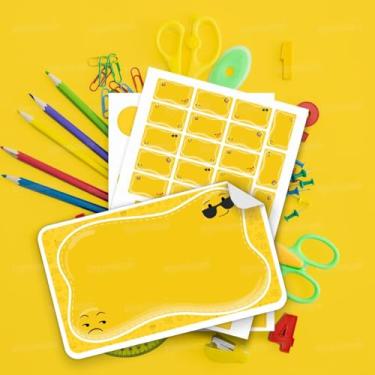 Imagem de Etiqueta Escolar Infantil Adesiva Emoji Amarelo, kit etiquetas para identificação de materiais escolares