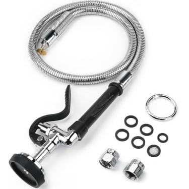 Imagem de Lanceler Válvula de pulverizador de pia comercial com mangueira de aço inoxidável de 111,8 cm, 1,42 GPM Válvula de pulverização de pré enxágue com conjunto de alça para torneiras de cozinha comercial