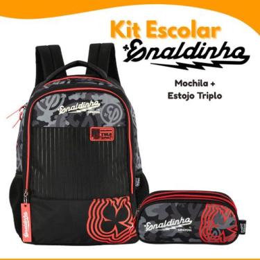 Imagem de Kit Enaldinho Mochila Costas e Estojo Triplo Escolar Infantil Juvenil 
