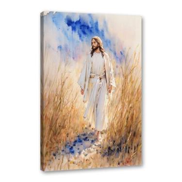 Imagem de Aquarela Jesus Retrato Deus Cristão Arte de Parede Cristo Impressão em Tela Pintura Imagens de Parede para Sala de Estar Decoração de Casa (SKU4,40.6x50.8 cm = (40x50 cm), Emoldurado (Tela Embrulhada