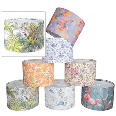 Imagem de Royal Designs, Inc. Abajur de tambor de tecido tropical para abajur de mesa e luminária de chão, coleção Flora, 35,56 x 35,5 x 23 cm - Montagem fácil, tesouros tropicais