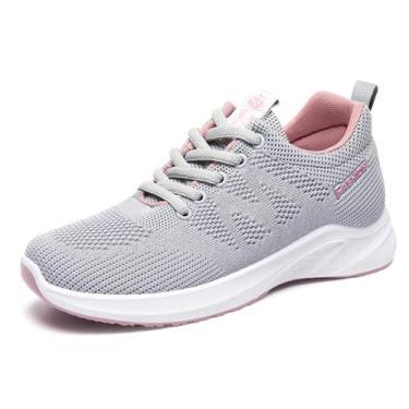 Imagem de Padgene Tênis feminino leve tênis de caminhada esportivo tênis de corrida para mulheres malha respirável academia moda tênis atlético confortável casual, 1086 cinza, 34