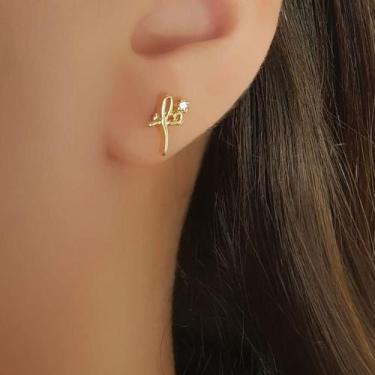 Imagem de Brinco Fé com Ponto de Luz Banhado a Ouro  - Almadine Joias