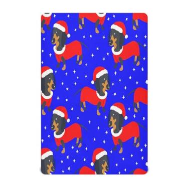 Imagem de Qilmy Lençóis de berço de cachorro com chapéu de Natal, macio e respirável, de microfibra elástica, lençol com elástico para meninos e meninas, 132 x 71 cm, capa de colchão infantil portátil