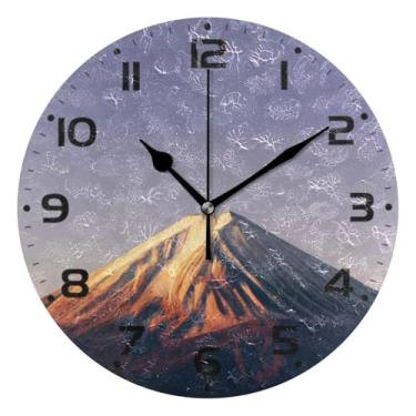 Imagem de JUZIHAI Relógio de parede japonês Fuji, silencioso, sem tique-taque, redondo, operado por bateria, fácil de ler, relógio decorativo de parede para casa, cozinha, sala de estar, quarto, escritório, 25