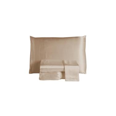 Imagem de Jogo de Lençol Queen Cetim Charmousse, 4 Peças, Queen Size, 100% Poliéster, Nude, Liso, Anti-Frizz e Proteção para Pele, Contemporâneo, Lençol Superior, Lençol com Elástico, 2 Fronhas