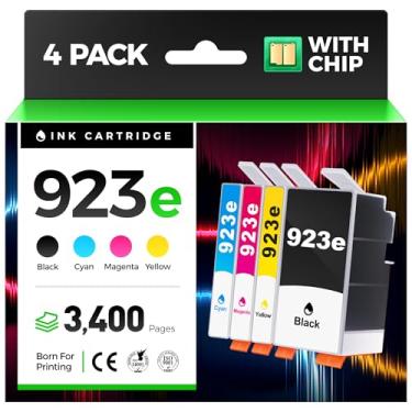Imagem de Cartuchos de tinta 923 923e com chip, pacote com 4, substituição de alto rendimento para HP 923 923e 923XL, compatível com HP OfficeJet Pro 8135e 8138e 8139e 8122e 8120 8123 8130 8133, preto, ciano