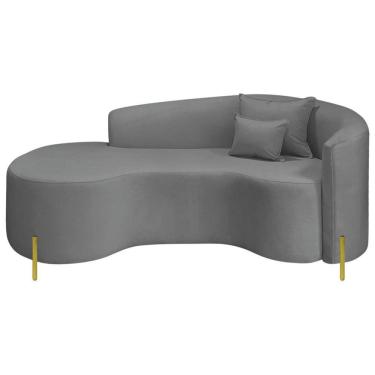 Imagem de Divã Recamier Curvo Sala De Estar Recepção Inglaterra 180cm Pés Metal Dourado Lado Esquerdo Bouclé Cor Cinza