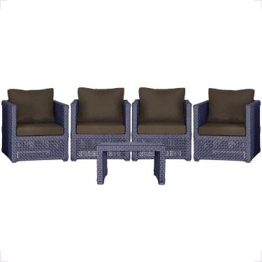 Imagem de Mesa E 4 Poltronas Madri Corda Náutica Estofado 9 Trama Azul