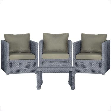 Imagem de Mesa E 3 Poltronas Madri Corda Náutica Estofado 8 Trama Prata