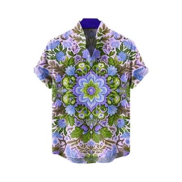 Imagem de Camisa Casual Confortável De Linho Com Estampa Tribal Retro Para Homen