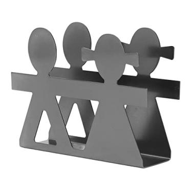 Imagem de Ainoli porta-guardanapos vertical, menino e menina, padrão oco, ferro forjado, metal, vertical, suporte de tecido, rack de armazenamento de mesa (Prata Preto)