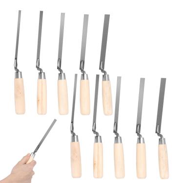 Imagem de Conjunto de 10 espátulas de ponteiro com cabo de madeira, seções transversais de 6 mm, 8 mm, 10 mm, 12 mm, 15 mm, adequado para reboco de argamassa e massa