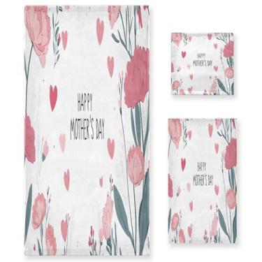 Imagem de Wassud Conjunto de 3 toalhas de banho para dia dos namorados cravos e corações, toalhas super macias e absorventes para banheiro, toalhas de banho de secagem rápida, toalha de banho para academia, spa