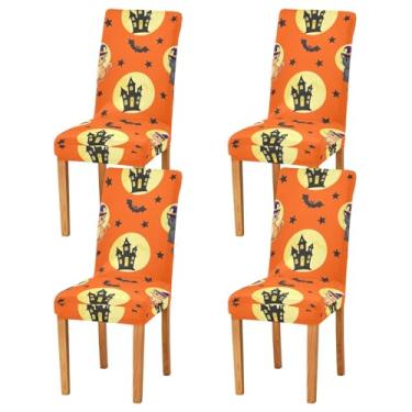 Imagem de ODAWA Conjunto de 2 capas de cadeira de jantar de Halloween Cute Cats para casa, restaurante, banquete