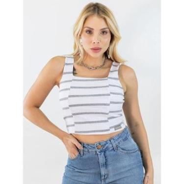 Imagem de Cropped Feminino Canelado Regata Listras Elastano Anticorpus-Feminino