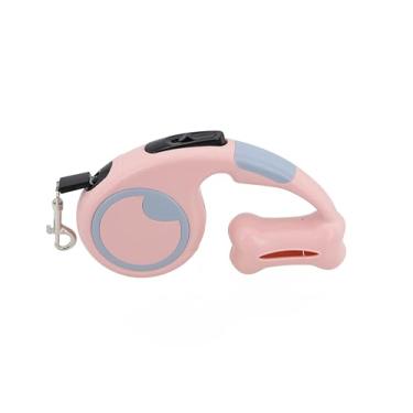 Imagem de Lovely Vibe Guia Retrátil para Cães, 3 Metros, Plástico ABS, Fita de Poliéster, com Trava e Porta Saquinhos, Suporta até 20kg (Rosa/Cinza)