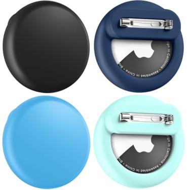 Imagem de Wowwat Compatível com suporte Apple Air Tags para crianças, pacote com 4 capas ocultas com pino de segurança, antiperda para crianças, bebês, idosos, bagagem, sapatos, roupas - preto + azul escuro +