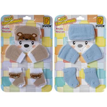 Imagem de 2 Kit Bebê Meias Touca Luvas Recém Nascido Menino Saída Maternidade - 