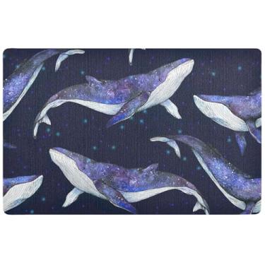 Imagem de TSENQUE Tapete de porta personalizado de baleias cósmicas aquarela Halloween para cães grande, tapete de porta frontal de outono, tapete de banho absorvente de água, antiderrapante, 81 cm x 50 cm