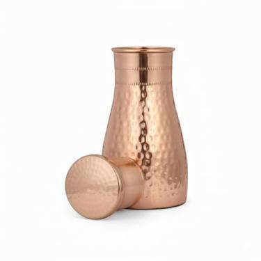 Imagem de Jarro de cobre puro feito à mão com tampa 1,134 g, garrafa de água de cobre martelado para benefícios de saúde ayurvédicos, recipiente de boca larga