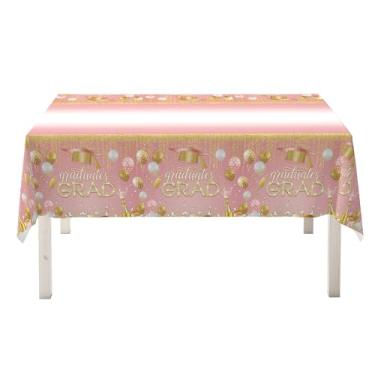 Imagem de IWANTDIY Kit de suprimentos de festa de formatura 2025 – 2 peças de capa de mesa rosa Gongrats para decoração de festa de formatura, capas de mesa de plástico de formatura 137.2 cm x 274.3 cm x 137 cm