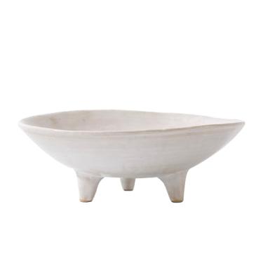 Imagem de CM CHIC MONDAY Tigela decorativa pequena de 15 cm, tigelas decorativas multiuso para chaves, doces e decoração de casa, tigela de cerâmica (branco retrô)