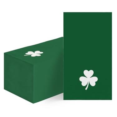 Imagem de Horaldaily 50 guardanapos decorativos de papel descartáveis para convidados do dia de São Patrício, toalha de mão de trevo verde e branco para festa, almoço, jantar, cozinha, banheiro