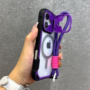 Imagem de Capa de celular Armor Candy Color Clash para iPhone 11, 15, 14, 13, 12, 16 Pro Max Plus com suporte e alça de pulso, roxa, para iPhone 12