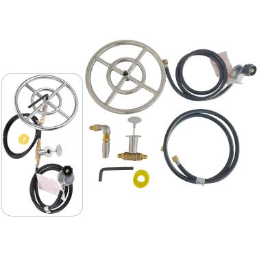 Imagem de Guiyint Kit de instalação de anel de queimador de fogo a gás propano LP de 30,5 cm - Fogueira de aço inoxidável 304 SS com válvula e regulador, saída máxima de 92.000 BTU