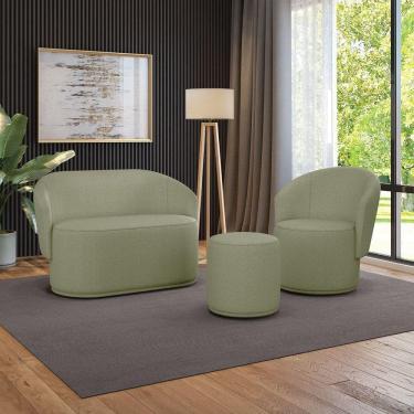 Imagem de Sofá Namoradeira Com Poltrona E Puff Orgânico Sala Malu Bouclê Pistache M11 - D`rossi