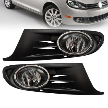 Imagem de AniyaFDCX Luzes de neblina adequadas para MK6 2010-2014 Golf Jetta TDI Sportwagen Kit de moldura preta cromada (lente transparente estilo OE com fios, lâmpadas, bisels)